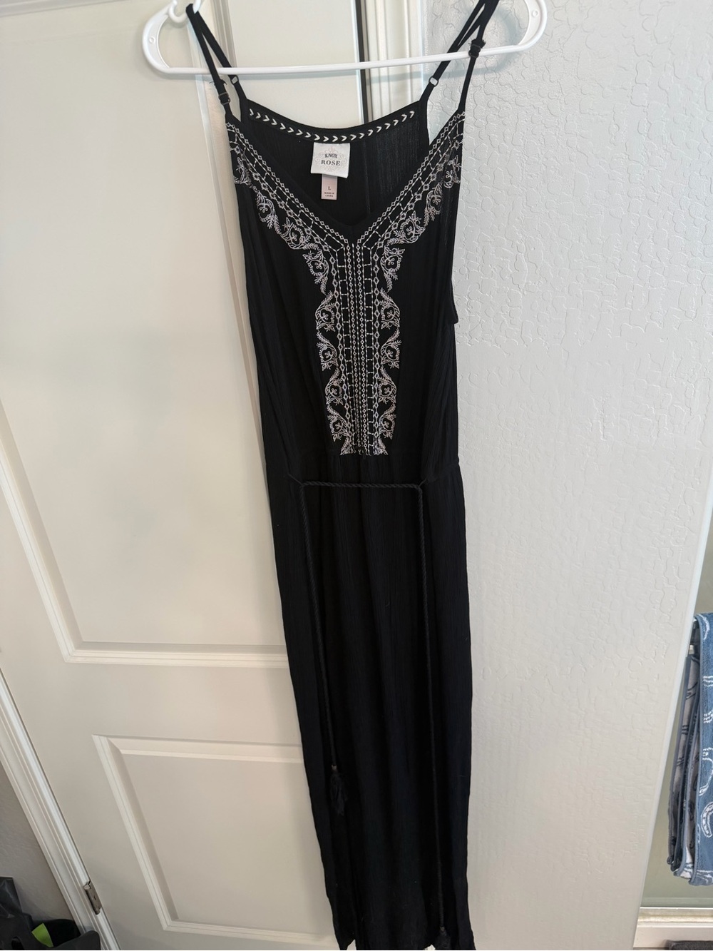 Knox Rose Black Maxi Dress with White Embroidery